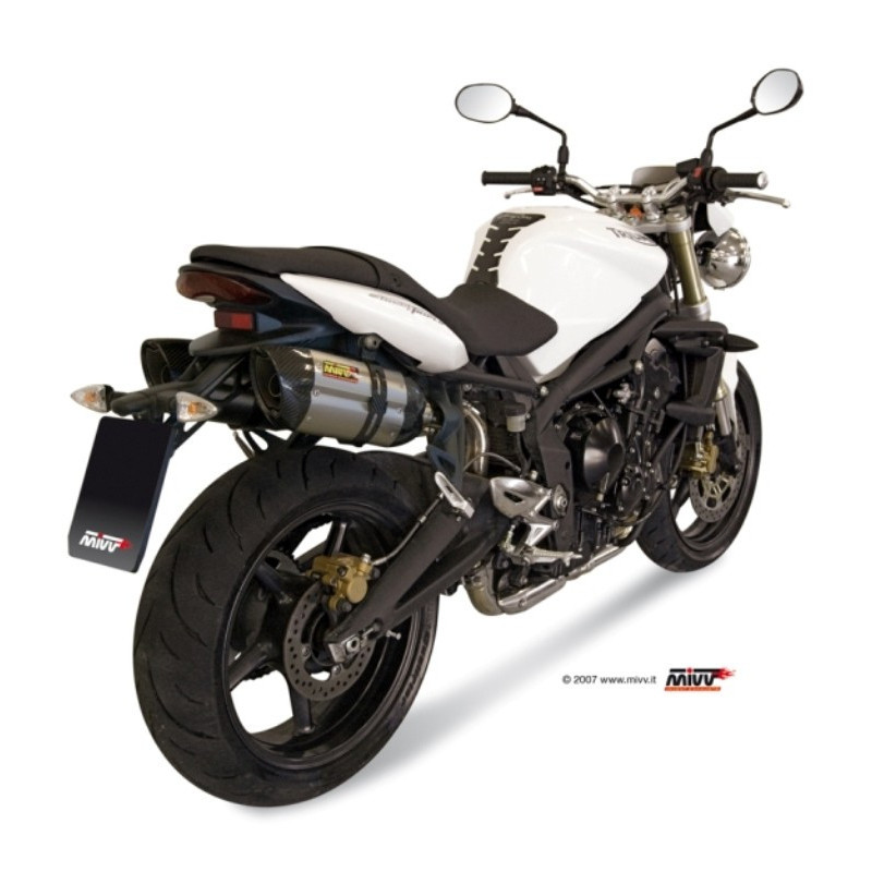 MIVV Triumph Street triple 2007 2012 Suono Sport 2 slip-on RVS met Carbon eindkap