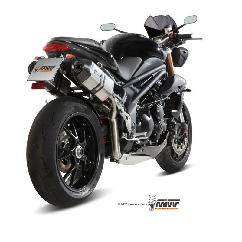 MIVV Triumph Speed triple 2011 2015 Speed Edge Sport 2 slip-on RVS met Carbon eindkap