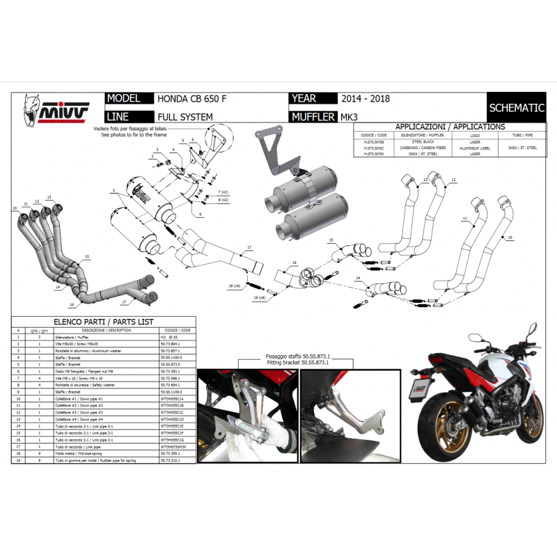 MIVV Honda Cb 650 f 2014 2018 Mk3 Sport Imp. compl./full sys. 4x2x1x2 Carbon