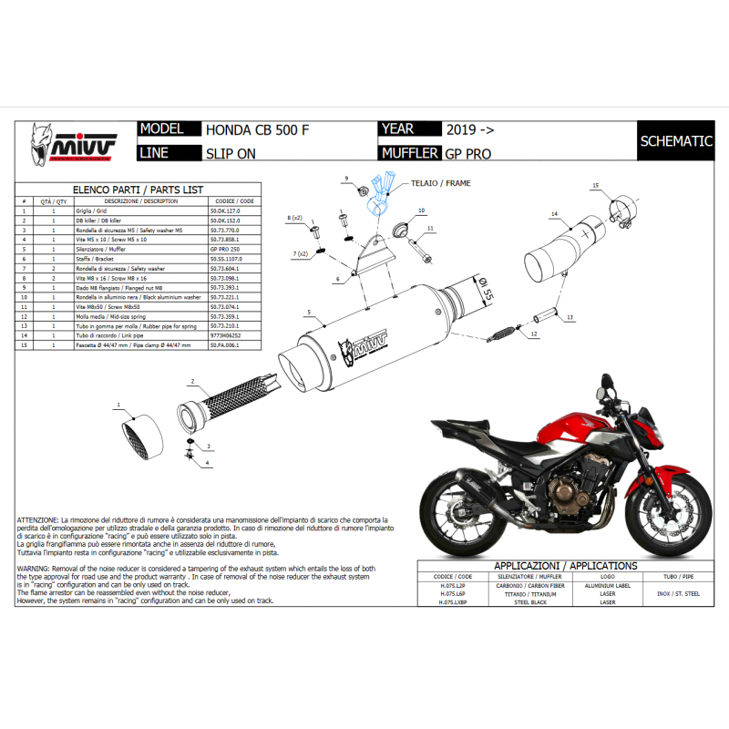MIVV GPpro Rvs zwart HONDA CB 500 F 19-22