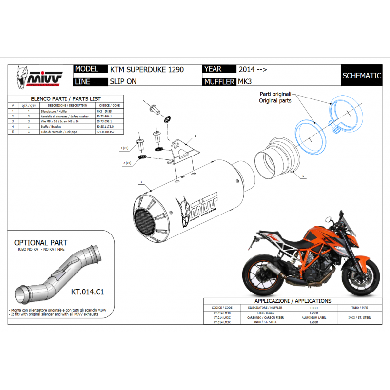 MIVV MK3 Rvs KTM 1290 SUPERDUKE 2014 - 2019