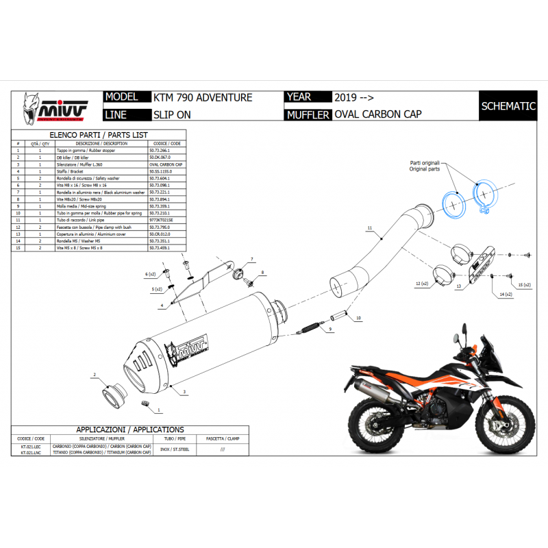 MIVV Ktm 790 adventure / r 2019 Oval Sport Slip-on Titanium met Carbon eindkap