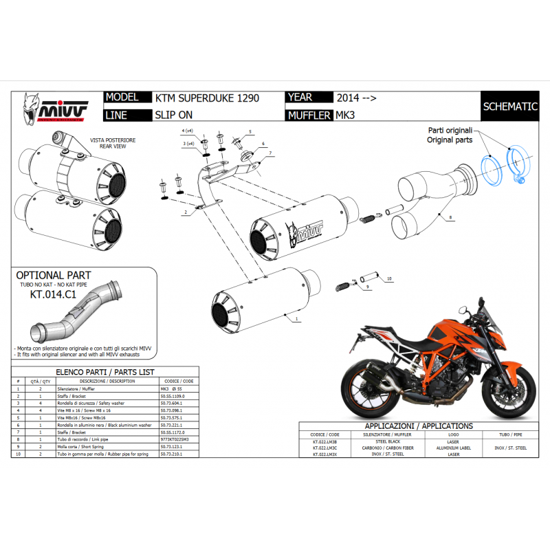 MIVV MK3 Rvs zwart KTM 1290 SUPERDUKE 2014 -