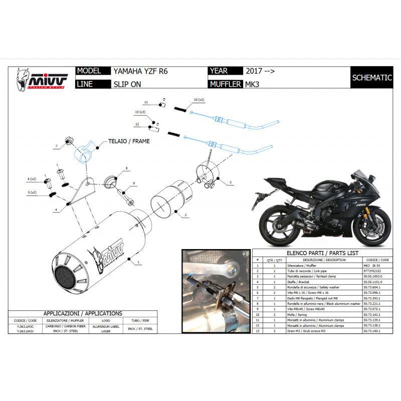 MIVV MK3 Rvs YAMAHA YZF 600 R6 2017 -
