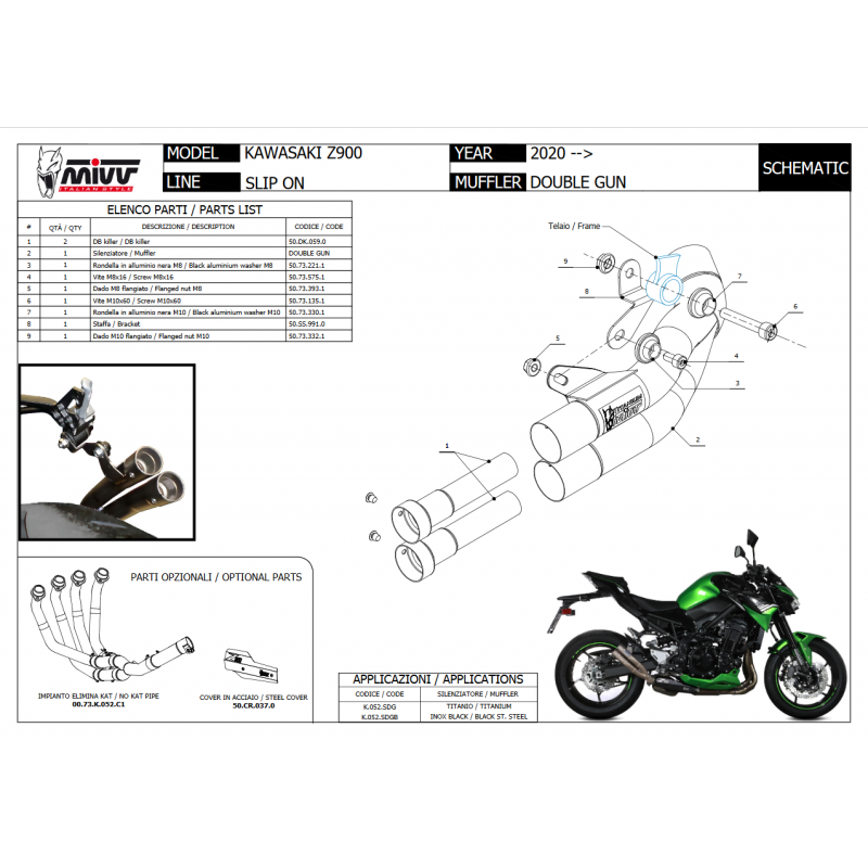 MIVV Double Gun Rvs zwart KAWASAKI Z900 20-22