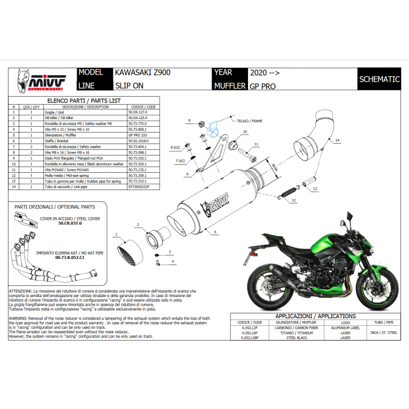 MIVV GP Pro Rvs Kawasaki Z 900 20-22