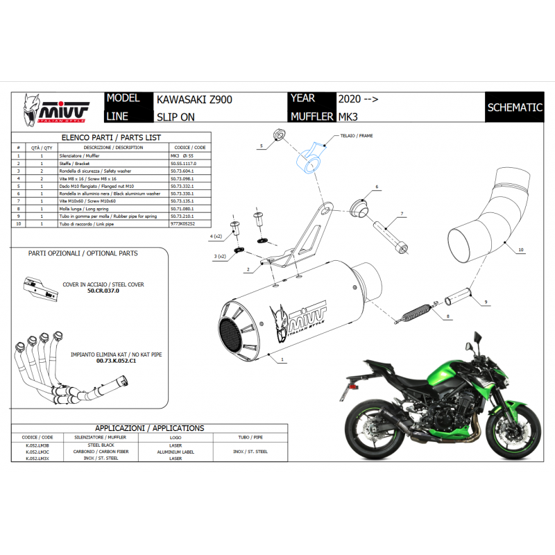MIVV MK3 Rvs zwart Kawasaki Z 900 20-22