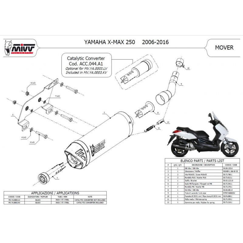 MIVV Mover Rvs zwart incl. Katalysator Yamaha X-MAX 250 06-16