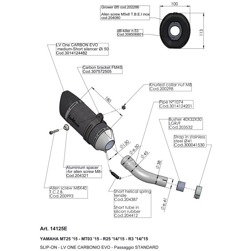 Leovince SBK LV Pro yamaha yzf r3-r25 - mt25-mt03 Carbon